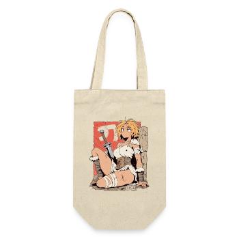 Blonde Kriegerin mit Schwert im Manga Stil - Geschenkbeutel für Flaschen - Natur - Vorne