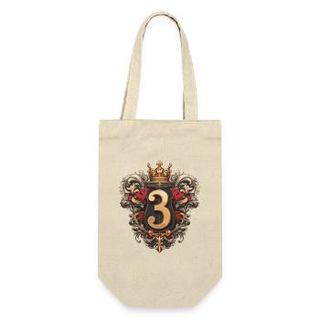 3 Zahl Wappen - Geschenkbeutel für Flaschen - Natur - Vorne