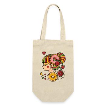 Colorful Woman Profile with Donut and Fruits - Gift Bag for Bottles - nature - Front