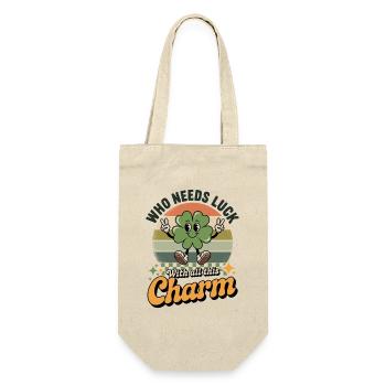Kleeblatt Charm Retro Glück - Geschenkbeutel für Flaschen - Natur - Vorne