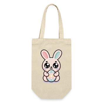 Osterhase Shirt – Süßer Hase mit Osterei - Geschenkbeutel für Flaschen - Natur - Vorne