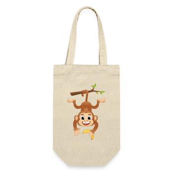 Funny Hanging Monkey With Banana Cartoon Graphic - Geschenkbeutel für Flaschen - Natur - Vorne