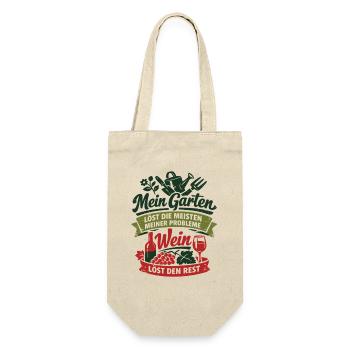 Mein Garten löst meine Probleme - Wein Spruch - Geschenkbeutel für Flaschen - Natur - Vorne