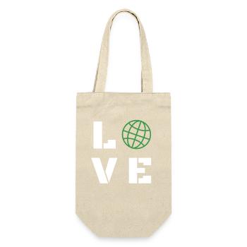 Love Globe Minimalist Typography Graphic - Geschenkbeutel für Flaschen - Natur - Vorne