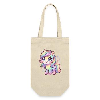 Pastellregen-Einhorn Chibi - Geschenkbeutel für Flaschen - Natur - Vorne