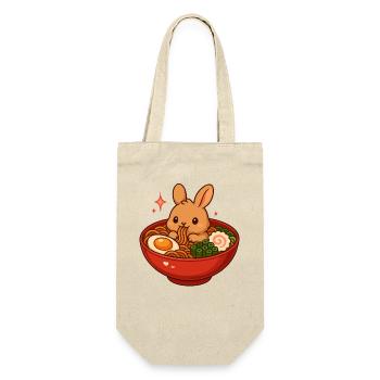 Hase mit Nudeln Ramen kawaii Hase - Geschenkbeutel für Flaschen - Natur - Vorne