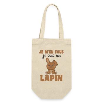 Je m'en fous je suis un lapin - süßer Hase - Geschenkbeutel für Flaschen - Natur - Vorne