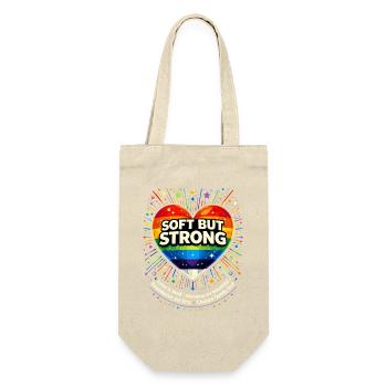 Soft But Strong Pride Herz Neon Heart  Regenbogen - Geschenkbeutel für Flaschen - Natur - Vorne