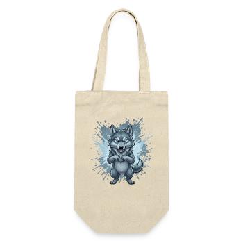 Blue Wolf Cartoon with Splash Background - Gift Bag for Bottles - nature - Front
