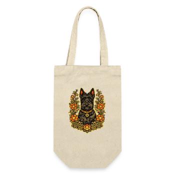 Floral Frame Scottish Terrier - Geschenkbeutel für Flaschen - Natur - Vorne