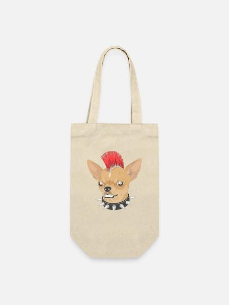 Punk-Chihuahua Mohawk - Geschenkbeutel für Flaschen - Natur