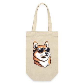 Shiba mit Sonnenbrillen-Charme - Geschenkbeutel für Flaschen - Natur - Vorne