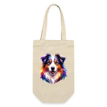 Colorful Aussie Polygon Art – Australian Shepherd  - Geschenkbeutel für Flaschen - Natur - Vorne
