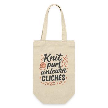 Maschen statt Klischees | Stricken Männer - Geschenkbeutel für Flaschen - Natur - Vorne