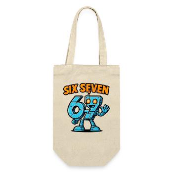 Six Seven 67 Italian Brainrot Roboter Meme Humor - Geschenkbeutel für Flaschen - Natur - Vorne