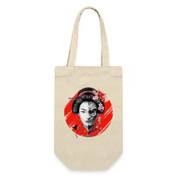 Geisha Half Face Oni Mask Japanese Samurai - Gift Bag for Bottles - nature - Front