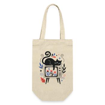 Katze Retro Fernseher Vintage Kunst Design - Geschenkbeutel für Flaschen - Natur - Vorne