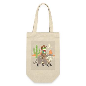 Frosch-Cowboy reitet Waschbär - Geschenkbeutel für Flaschen - Natur - Vorne