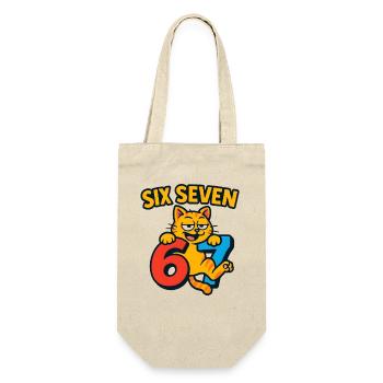 Six Seven Katze 67 Italian Brainrot Humor - Geschenkbeutel für Flaschen - Natur - Vorne