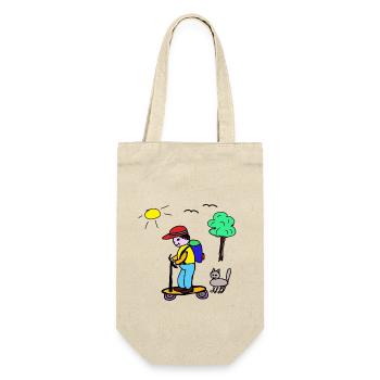 Kind Kinder Schulkind Katze Freunde  - Geschenkbeutel für Flaschen - Natur - Vorne