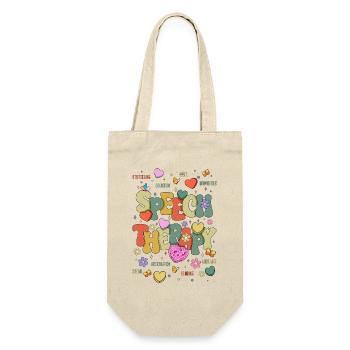 SLP Sprachtherapie Sprachtherapeutin und Sprachtherapeutin - Geschenkbeutel für Flaschen - Natur - Vorne