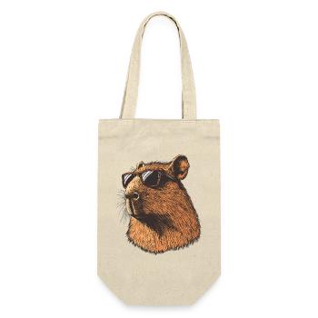 Capybara mit Sonnenbrillen – Retro Cartoon - Geschenkbeutel für Flaschen - Natur - Vorne