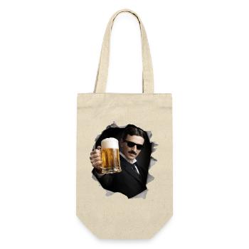 Nikola mit Bier und Sonnenbrille - Geschenkbeutel für Flaschen - Natur - Vorne