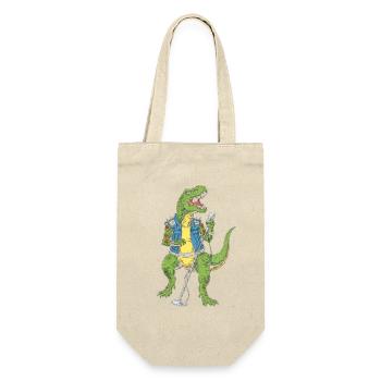 Dino Rock star mit Mikro - Geschenkbeutel für Flaschen - Natur - Vorne