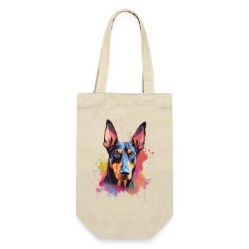 Dobermann Pinscher Hund Splash Art Farbige - Geschenkbeutel für Flaschen - Natur - Vorne