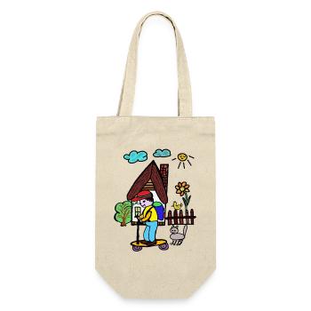 Haus  Skateboarder  Blumengarten Kinder - Geschenkbeutel für Flaschen - Natur - Vorne