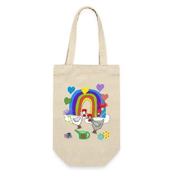 Kinder Fantasy Regenbogen Blumen Hühner  - Geschenkbeutel für Flaschen - Natur - Vorne