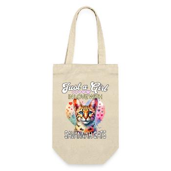 Savannah Katze Mädchen - Geschenkbeutel für Flaschen - Natur - Vorne