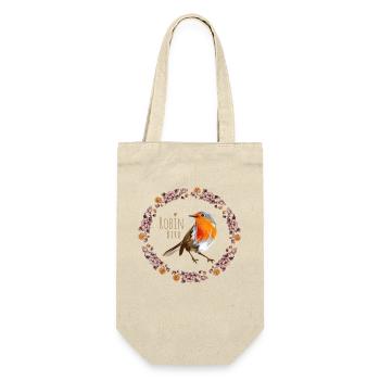 Rotkehlchen Vogel mit botanischen Blumen Design - Geschenkbeutel für Flaschen - Natur - Vorne