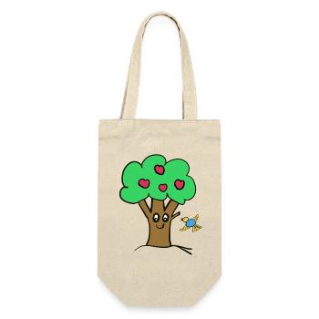 Apfelbaum Baum Natur  Vogel - Geschenkbeutel für Flaschen - Natur - Vorne