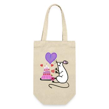 Mouse with Cake Heart Birthday Child - Gift Bag for Bottles - nature - Front
