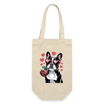 Bouledogue français avec rose et lunettes en forme de cœur - Sac à bouteille - nature - Devant
