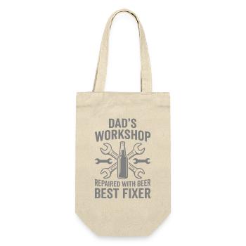 DADS WORKSHOP REPAIRED WITH BEER BEST FIXER Profi - Geschenkbeutel für Flaschen - Natur - Vorne