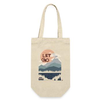Sonne, Berge, Wald, See und Bus Lets go - Geschenkbeutel für Flaschen - Natur - Vorne