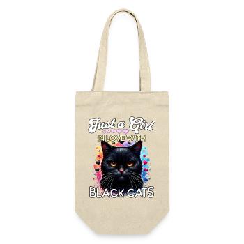 Schwarze Katze Mädchen - Geschenkbeutel für Flaschen - Natur - Vorne