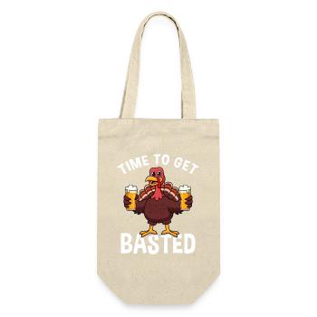 Time To Get Basted Funny Thanksgiving Turkey Art - Gift Bag for Bottles - nature - Front
