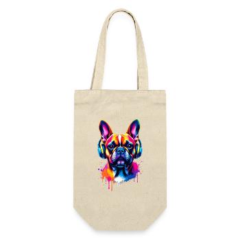 Bouledogue français Frenchie avec des écouteurs - Sac à bouteille - nature - Devant