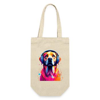 Labbi Labrador mit Kopfhörer - Geschenkbeutel für Flaschen - Natur - Vorne