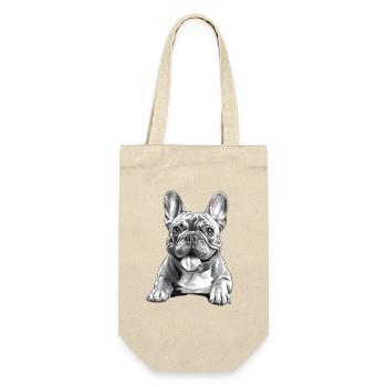  Französische Bulldogge Lustiger Smiley Bully Hund - Geschenkbeutel für Flaschen - Natur - Vorne