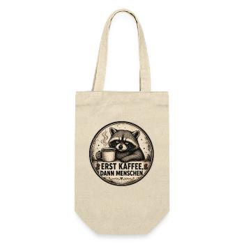 Erst Kaffee, Dann Menschen – Waschbär Vintage - Geschenkbeutel für Flaschen - Natur - Vorne