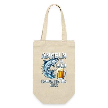 Angeln und Bier Darum bin ich hier Fisch - Geschenkbeutel für Flaschen - Natur - Vorne