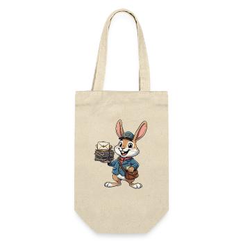 Hase als Postbote mit Briefstapel - Geschenkbeutel für Flaschen - Natur - Vorne