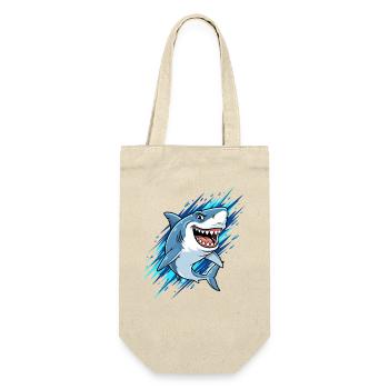Blauer Cartoonhai mit Spritzern - Geschenkbeutel für Flaschen - Natur - Vorne