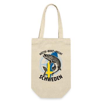 Hütte, Boot, Hecht - Schweden | Angler Geschenk - Geschenkbeutel für Flaschen - Natur - Vorne