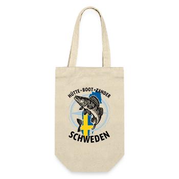 Hütte, Boot, Zander - Schweden | Angler Geschenk - Geschenkbeutel für Flaschen - Natur - Vorne