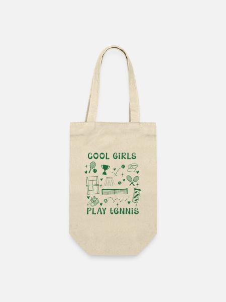 Vintage-Retro Dunkelgrün Coole Mädchen spielen Tennis - Geschenkbeutel für Flaschen - Natur
